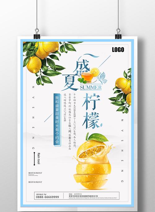 冰爽一夏小清新果汁柠檬水饮料创意促销海报模板免费下载 _广告设计